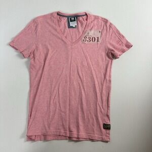 G Star RAW Womens T-shirt Size XL Pink Short Sleeve V neck Casual